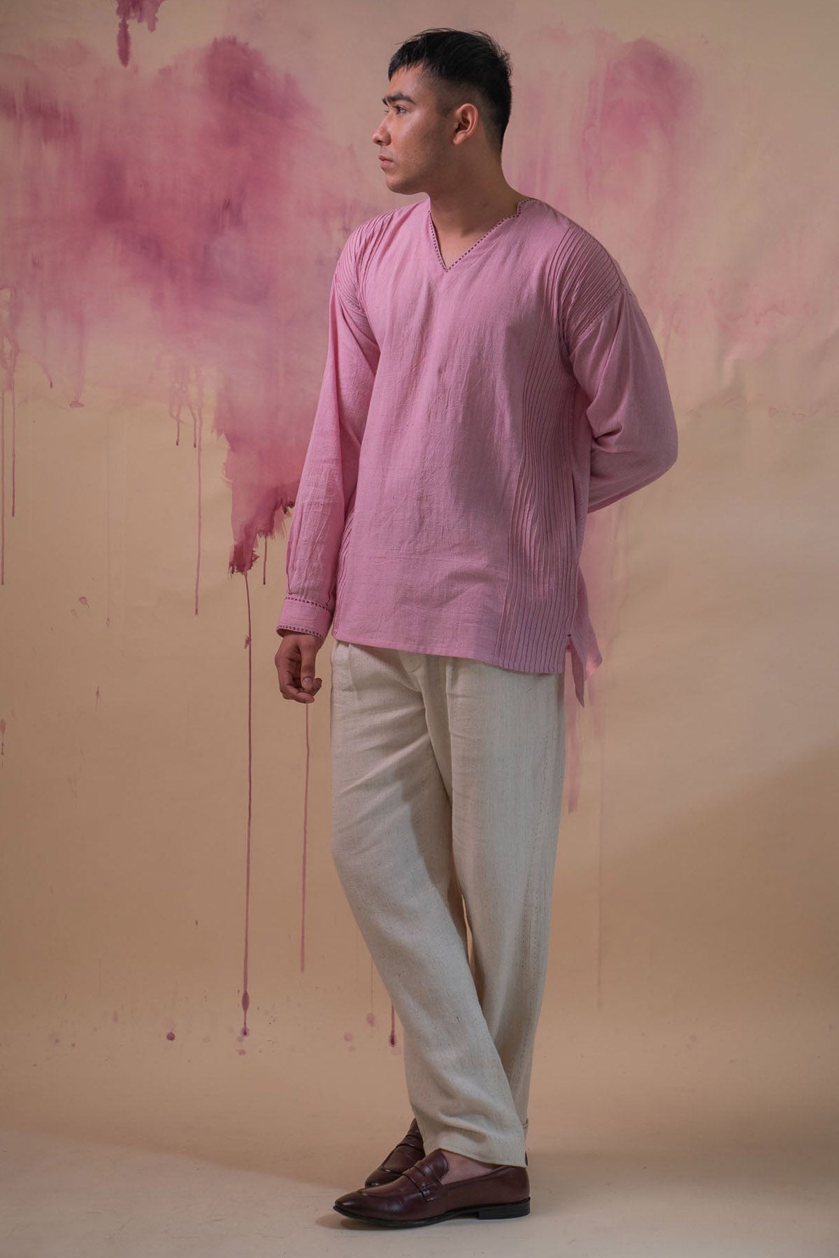 Buy Designer Light Pink Cotton Pintucks Shirt By Lafaani